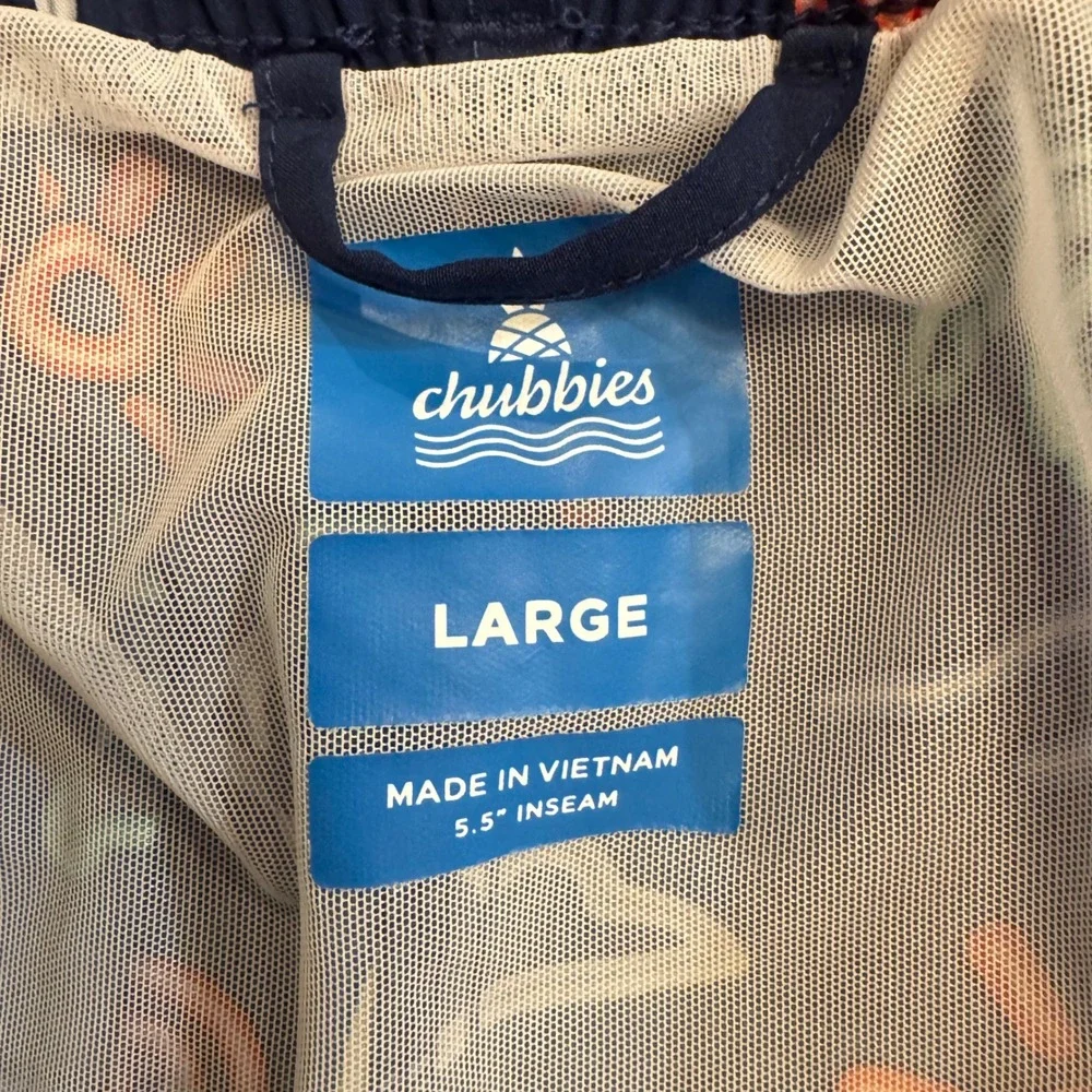 Chubbies Swim Trunks Mens Large Navy Neon Tropical Flamingo Good 5.5